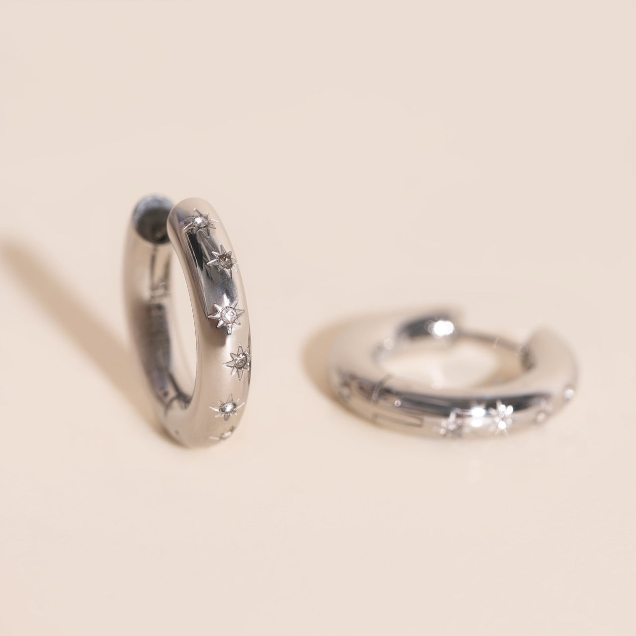 Starburst Chunky Rounded Huggie Hoop Earrings